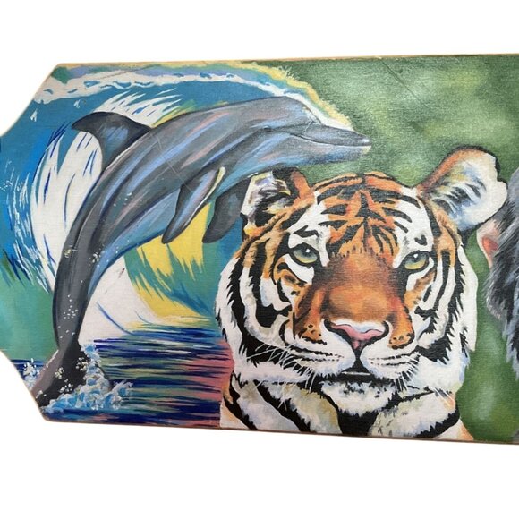 HAND PAINTED WILD ANIMALS SIGNED BY CARLIE MEYERS LONGBOARD SKATEBOARD 39"X9.5" - Picture 3 of 6